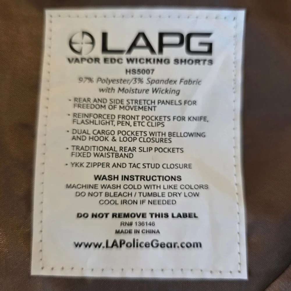 LA Police Gear LAPG Vapor EDC Wicking Shorts Brown Mens 42 HS5007 Cargo Tactical